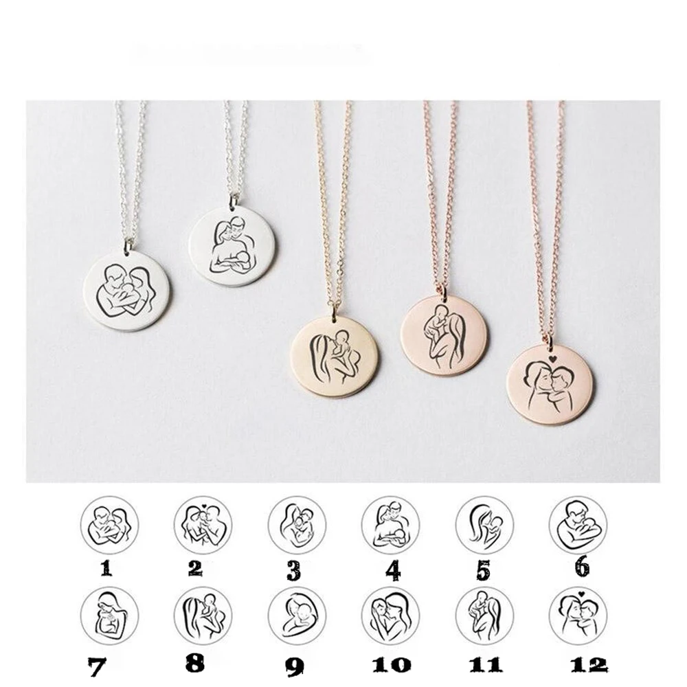 Personalized Necklace for Women New Stainless Steel Round Pendant Mom Baby Jewelry Mothers Day Gift Collar Grabado Personalizado