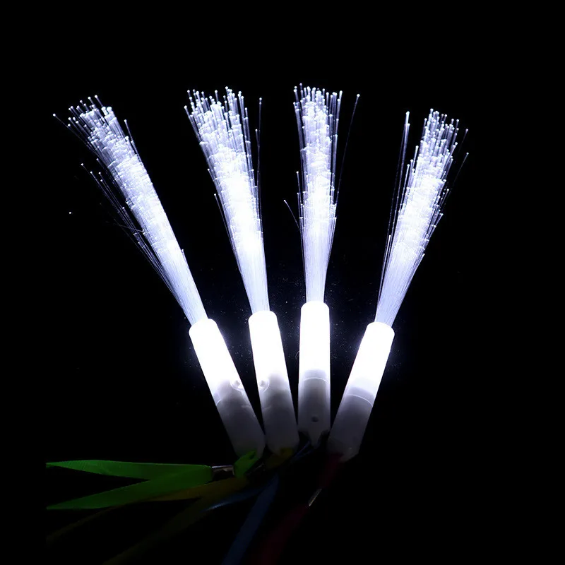 200Pcs 26cm White Light Led Fiber Optic Flashing Stick Glow Luminous Fiber Magic Rod Wand Festival Decor Party Kids Toys