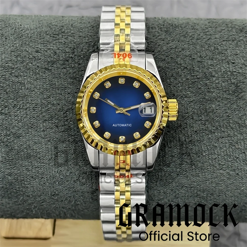 Фото Gramock 26 мм женские роскошные механические наручные часы NH05 с корпусом/солнечником циферблат с бриллиантами, сапфировое стекло, стальные часы для дайвинга для женщин №5