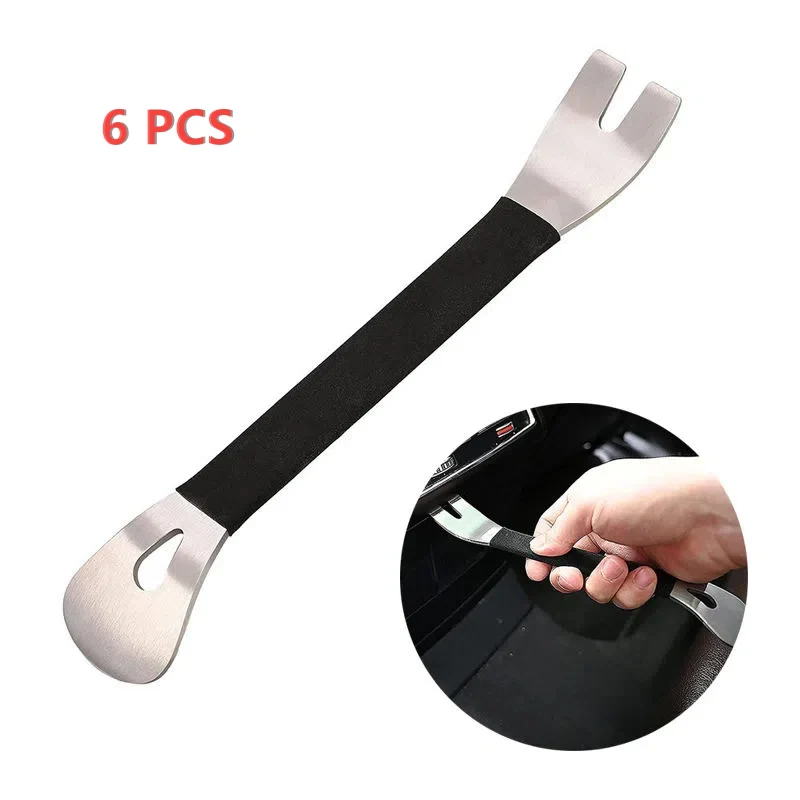 

6 PCS/Set Stainless Car Trim Removal Tools Kit Door Panel Audio Clip Repair Inner Fastener Installer Pry Two-end Tool Accessory