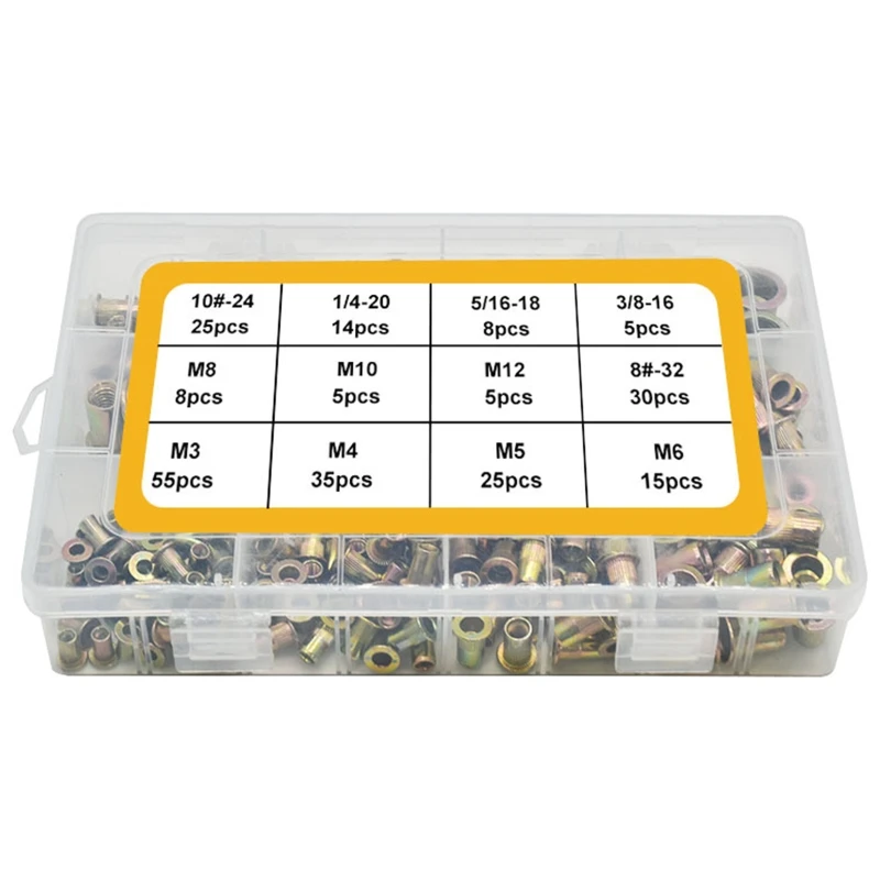 150/230 шт. резьбовые гайки с коробкой 8 #-32 10 #-24 1/4-20 5/16-18 3/8-16 заклепки набор в