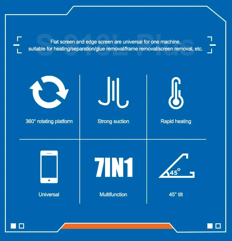 Sunshine S-918L Plus Pro Сепаратор обогрева экрана Средняя рамка для удаления клея на 360° °