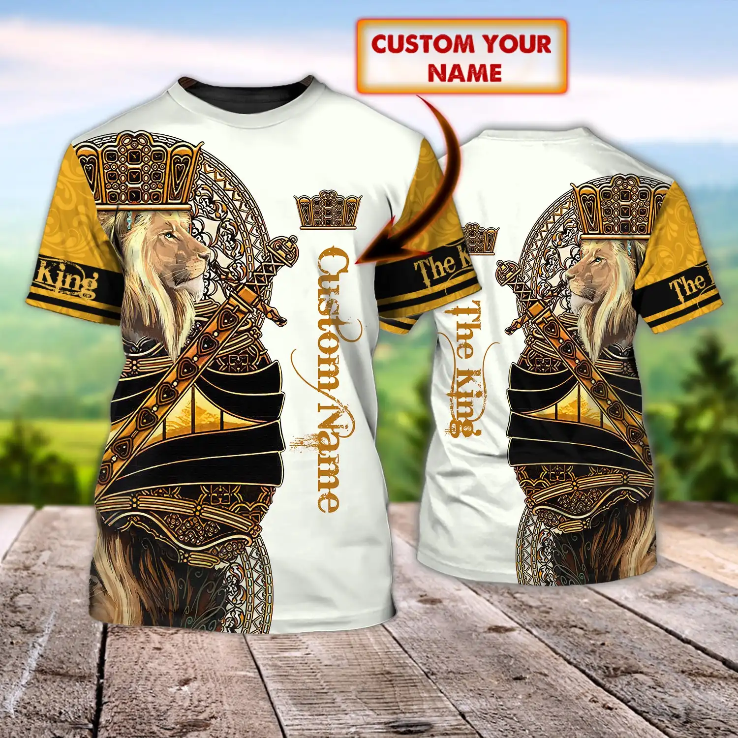 

New Men's T-Shirt Printing Lion - The King Crew Neck Personalized Name 3D T-Shirt Casual Loose Street Style Summer Tops