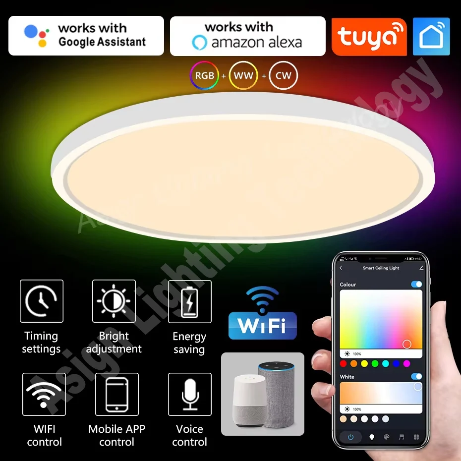 Tuya Smart Modern Светодиодный потолочный светильник с голосовым управлением RGB