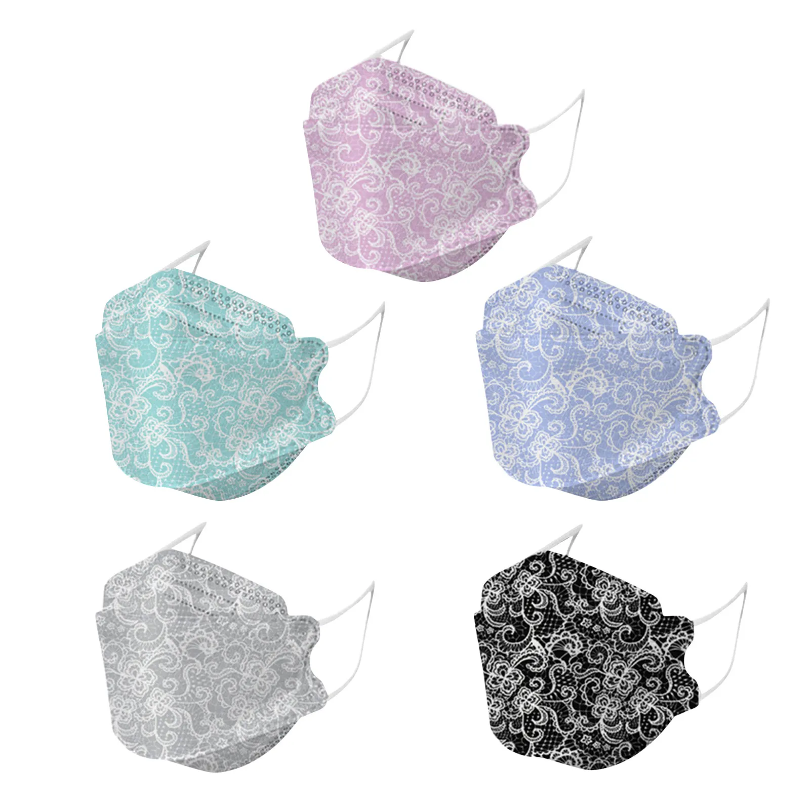 

50pcs Adults Fish Mask Floral Print Lace Beautiful Mascararillas Mondkapjes Protective Non-woven 4-layer Disposable Face Mask