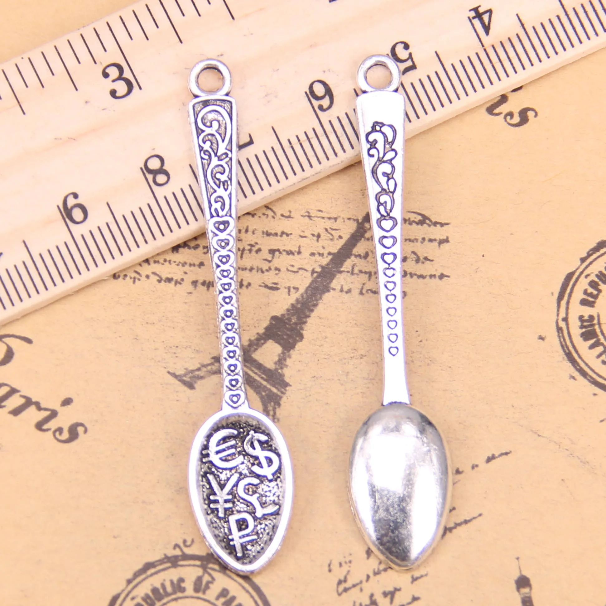 

48 шт. подвески, денежный символ, ложка, 57x1, 2 мм, фотогалерея, ВИНТАЖНАЯ фотография, DIY для браслета, ожерелья