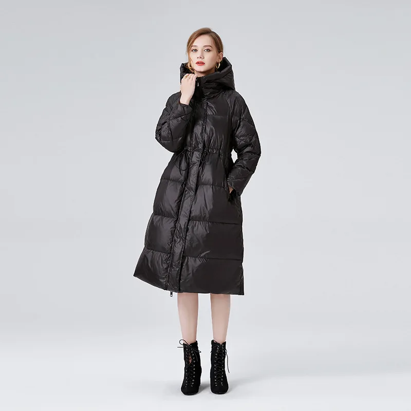 2022 Winter New Padded Long Black  Hooded 90 White Duck Down Coats Women's Upscale Fashion Loose Warmer Bread Jackets