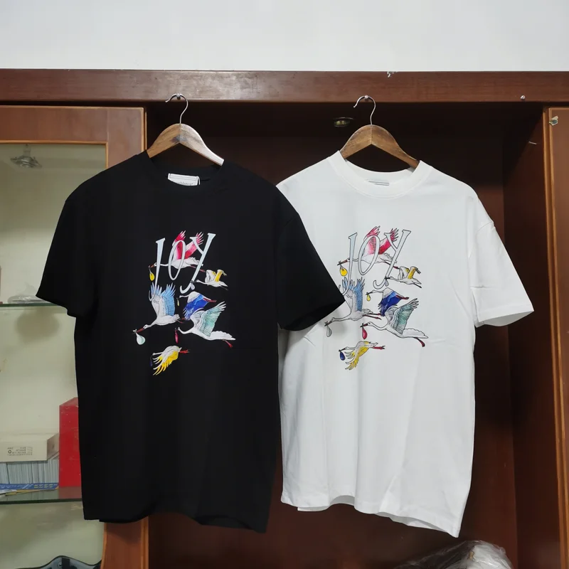 

CASABLANCA T-shirts High Quality Flying Crane Print Top Tee Cotton Men's Women's Tshirts 3XL