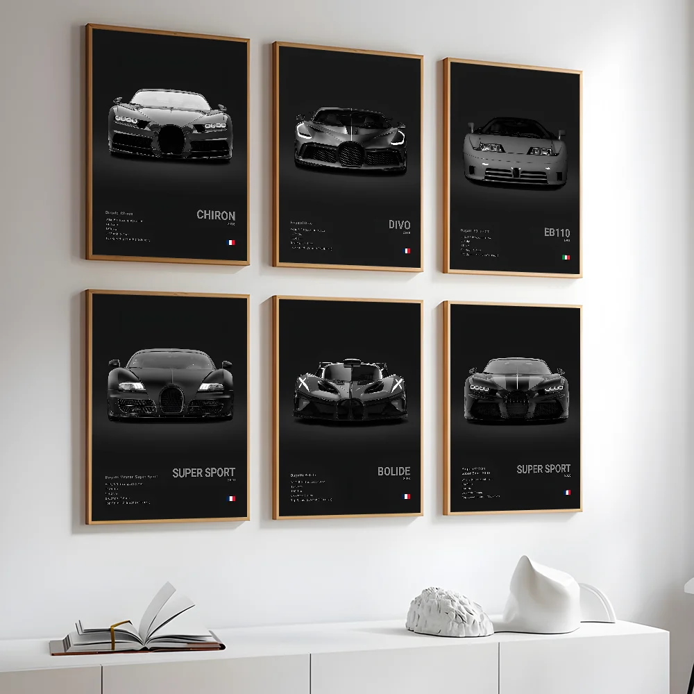 Poster Black Supercar Cool B-BugattiS V-Veyron CHIRON DIVO BOLIDE MINISO