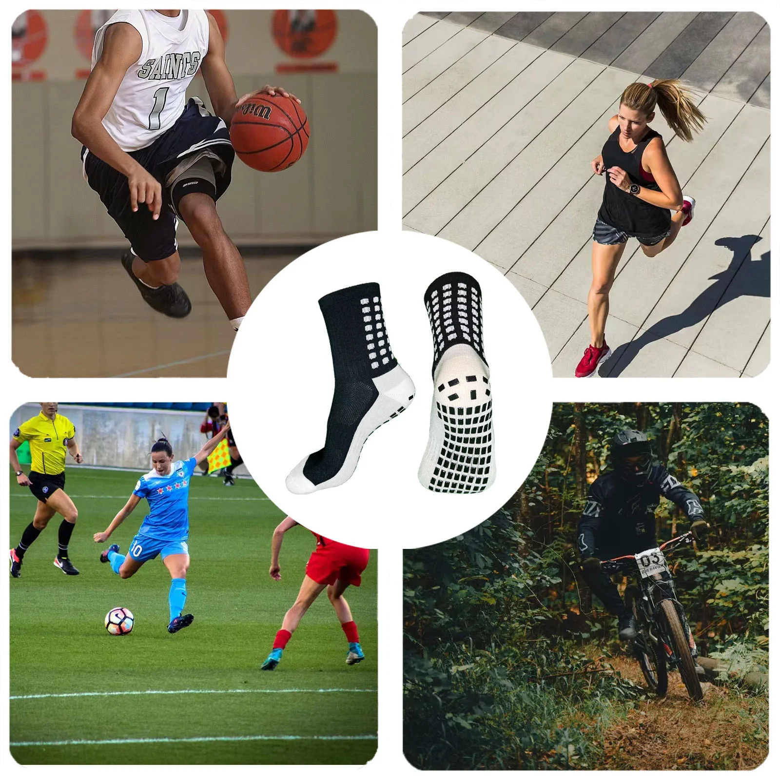 4 Pairs Grip Professional Football Socks Sports Sweat Absorbing And Breathable Anti Slip Running Sports Socks