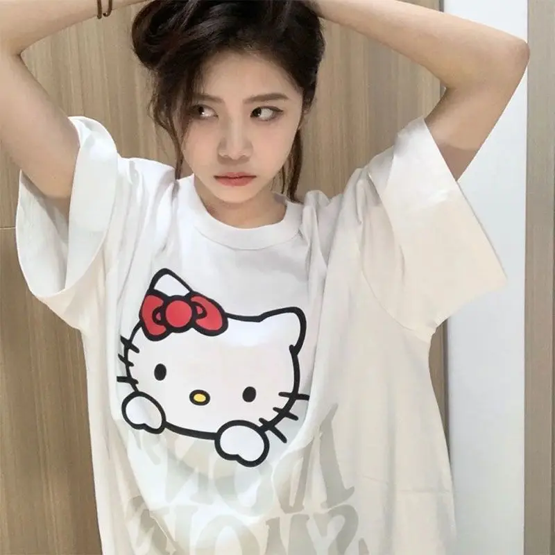 

Hello Kitty Printed Loose Cotton Short-Sleeved Summer New Loose and Comfortable All-Match Half-Sleeved Student Parity T-Shirt