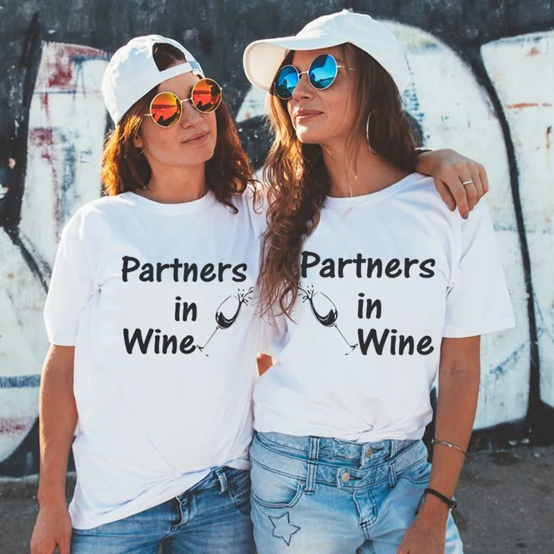 

Women's T Shirt Partners In Wine Funny Print Best Friends Tee Shirt Short Sleeve O Neck Loose Women Tshirt Tops Camisetas Mujer