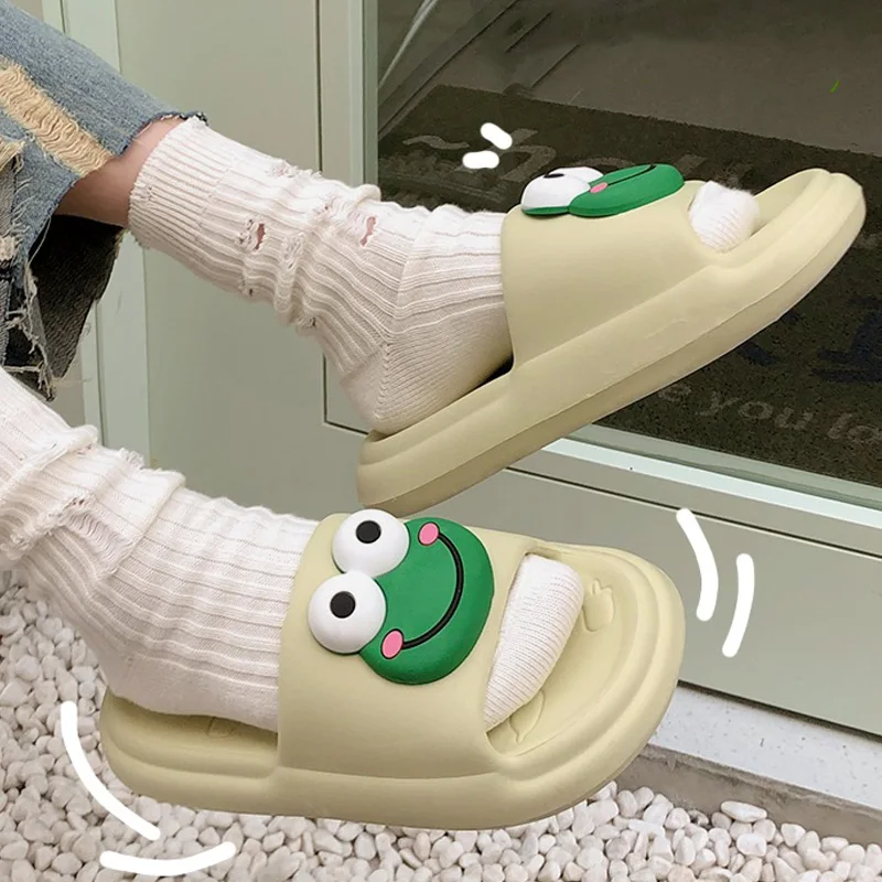 Platform Lovely Frog Shape Design Slippers Women Summer Slides Non-Slip Sandals Bathroom Couple 2023 New Fashion Men Shoes