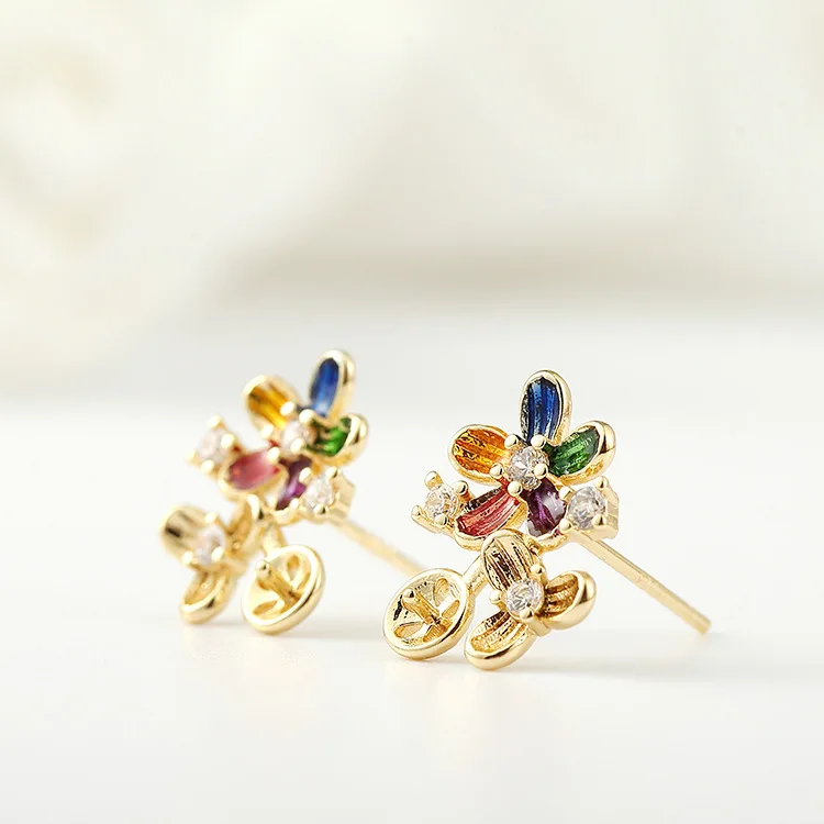 

4 предмета в комплекте из 14-каратного золота с Цвет латунь капель масла серьги-гвоздики в виде цветка высокого качества Diy ювелирных изделий ...