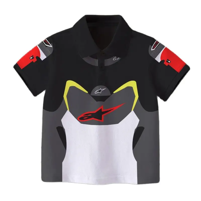 

New F1 Children's Size POLO Sports Button Short Sleeve 3D Printed Extreme Sports Highway Logo Baby Harajuku Summer Clothing