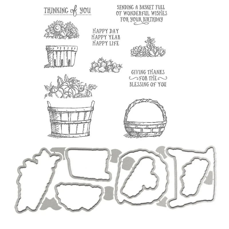 

Basket Transparent Clear Stamp and Metal Cutting Dies Diy Decorative Diary Craft Scrapbooking Rubber Stamps Stationery