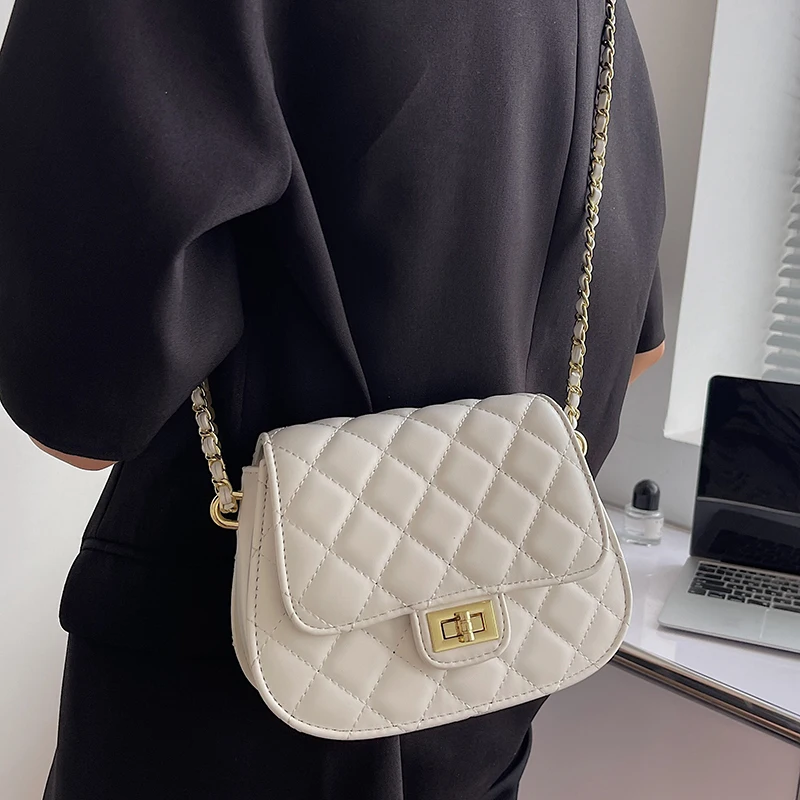 

Luxury Pu Leather Women Chain Shoulder Bag High Quality Ladies Small Saddle Messenger Bags for Women Casual Female Crossbody Bag