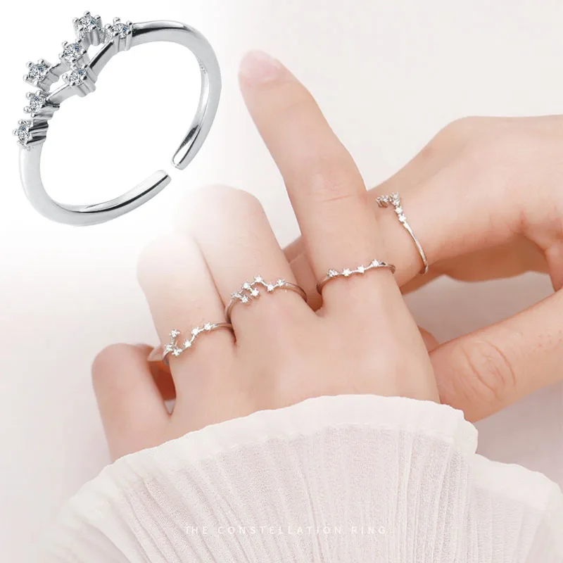 

12 Constellation Rings For Women Girls Cubic Zircon Adjustable Zodiac Rings Silvery Fashion Jewelry Gifts