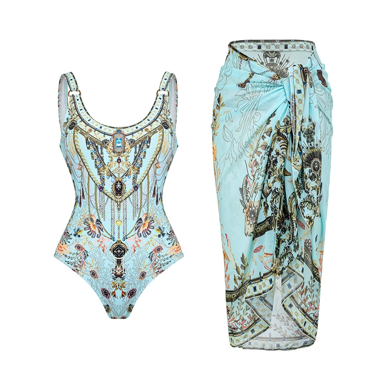 

Swimwear One Piece Women Beachwear Swimsuit 2023 New Luxury Retro Suit Dress Beach Print Polyester Closed Lady Swim For Indoor