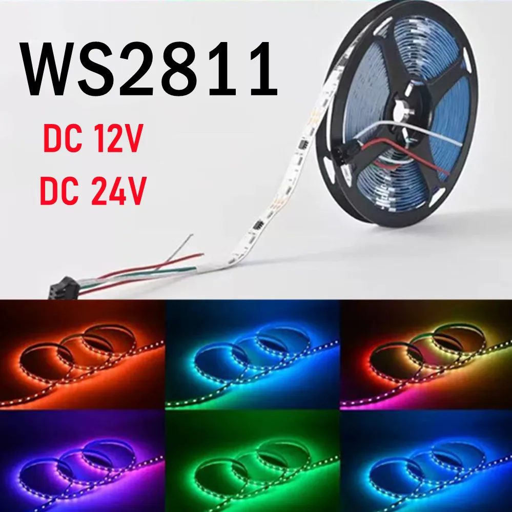 Фото WS2811 Светодиодная лента DC12V 24V 30/60 светодиодов/м Адресная Smart Smart 5050RGB WS2811 Пиксели Светодиодная лампа IP30/65/67 Черная/Белая печатная плата №1