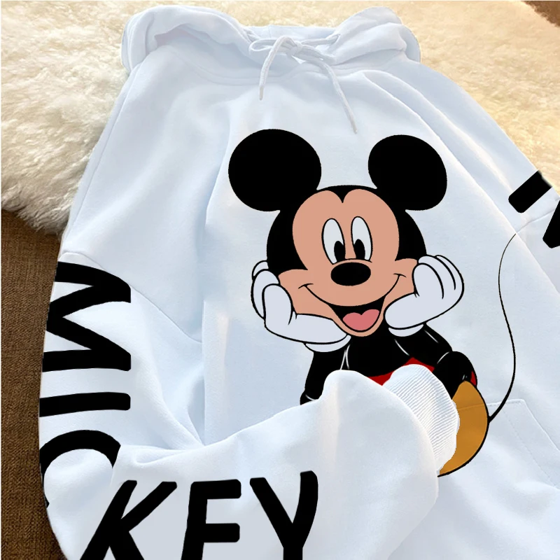 

Disney Mickey Minnie Mouse pullover womens kawaii casual Harajuku top print hooded loose sweater long sleeve 2021 new clothes