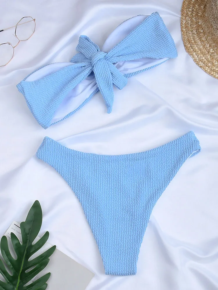 Сексуальное бикини-бандо текстурированный женский купальник 2023 с высоким