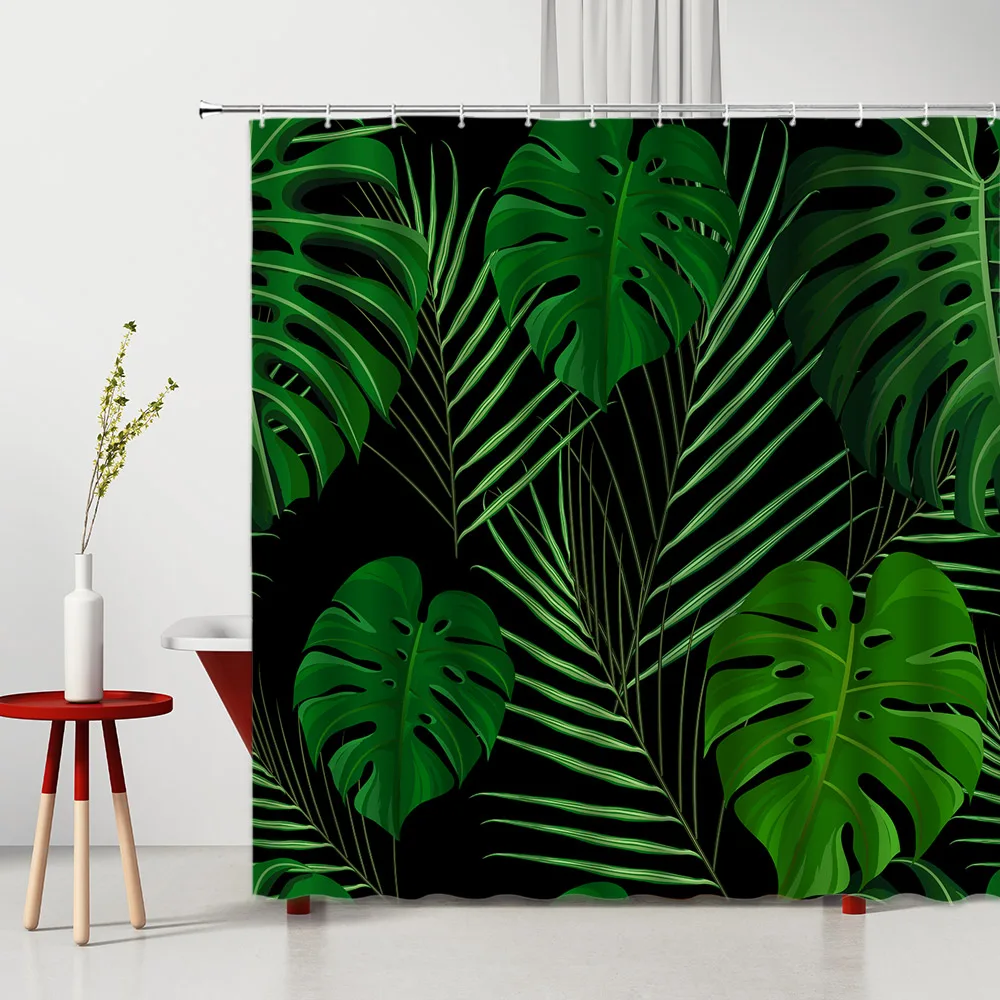 

Turtle Bamboo Leaves Shower Curtain Bathroom Green Plant Flower Hand-painted Leaf Print Bath Curtain Polyester Bathtub Screen