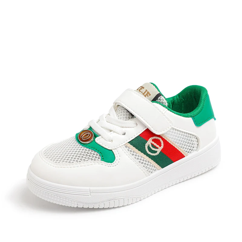 

2022 Summer Boys Girls Fashion Net Fabric Flats Shoes PU Leather Casual Shoes for Kids Girl Children Anti-Slippery 27-38