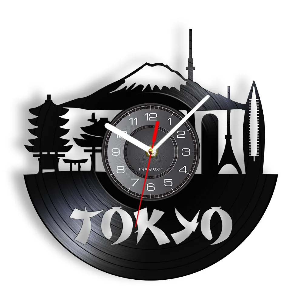 Japan Tokyo Skyline Decorative Wall Clock for Enterprise Office Japanese Cityscape Vinyl Album Record Watches Japan Souvenir
