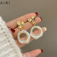 fashion jewelry 925 silver needle geometric white resin drop earrings popular elegant temperament heart earrings for women