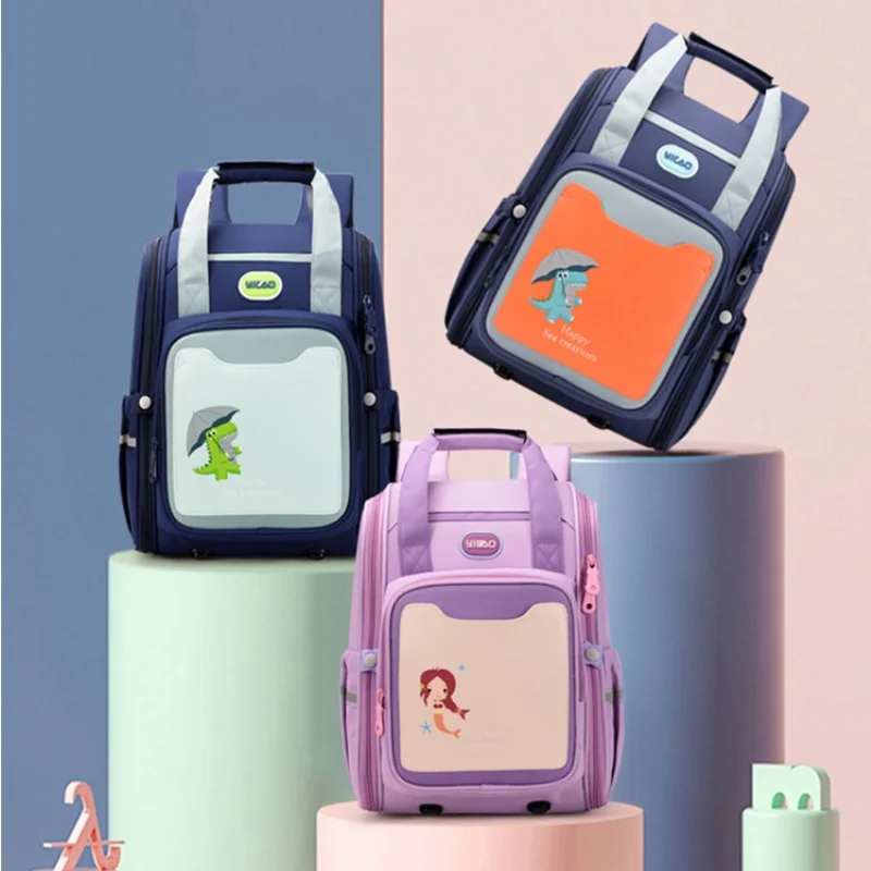 New Primary Students Children British Style Cute Cartoon Dinosaur Mermaid Backpacks Girl Boy Simple Large Schoolbags for Travel