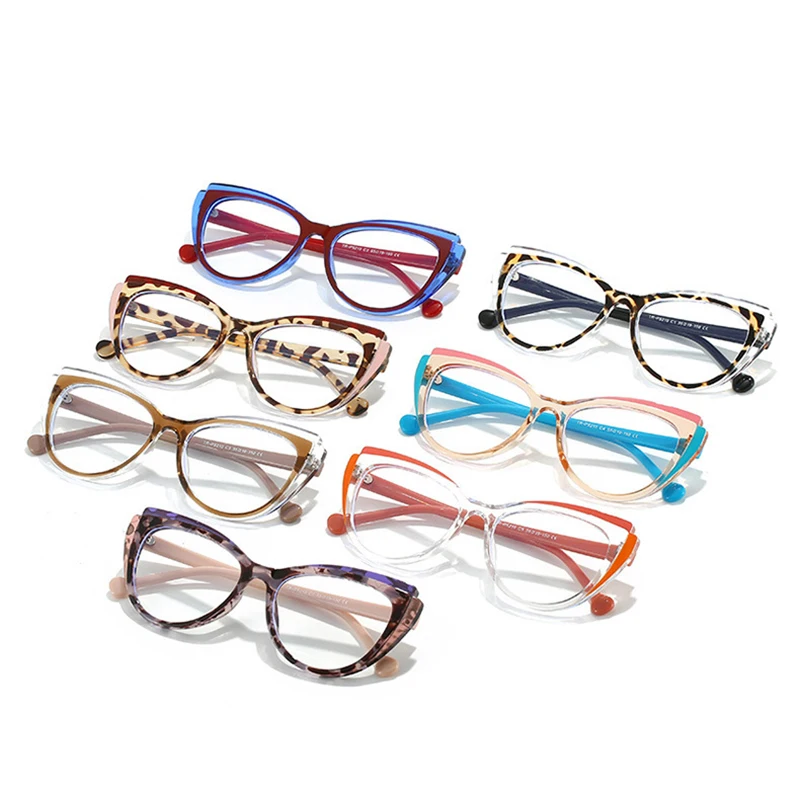 Модные женские очки для чтения Cateye синие с пружинными петлями компьютерные + 500 600