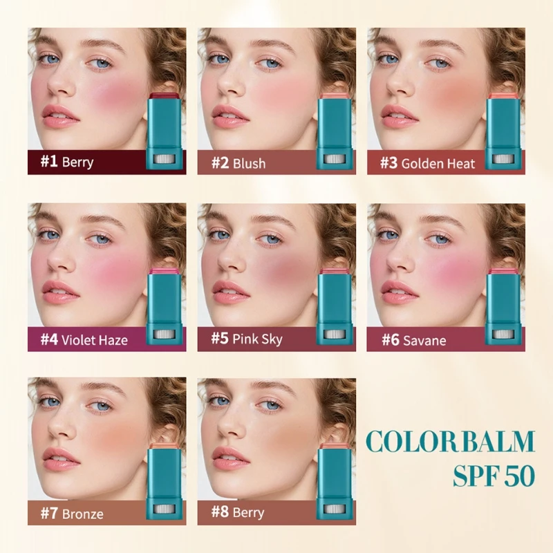 Фото Стик-румяна с SPF 50: стойкий цвет, легкое нанесение, многофункциональный бальзам для макияжа, женская косметика №2