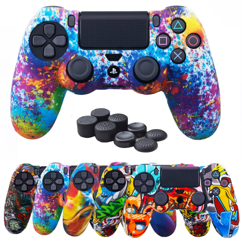 ZOMTOP Thumb Grip Caps for Play Station 4 for Sony Dualshock 4 PS4 DS4 Slim Pro Controller Silicone Camo Case Protective Skin