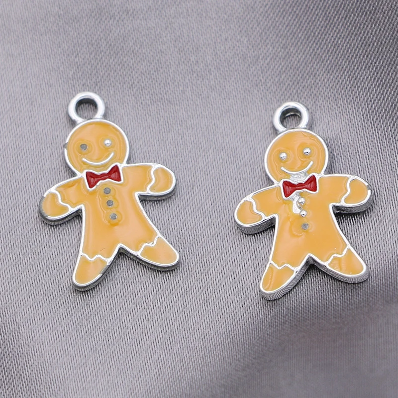

5Pcs Silver Plated Enamel Cookie Man Charm Pendant Jewelry Making Earrings Bracelet DIY Accessories Necklace Baracelet 21x14mm