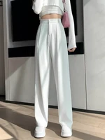 casual high waist loose wide leg pants for women spring autumn new female floor length white suits pants ladies long trousers