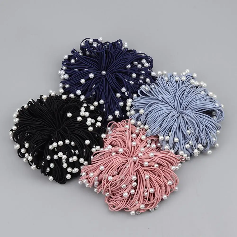 

Cute 10Pcs Set Hair Ties Rings Elastic Hair Girl Breves Headwear Korean Pearl Ponytail Elastic Band Hair Accessory