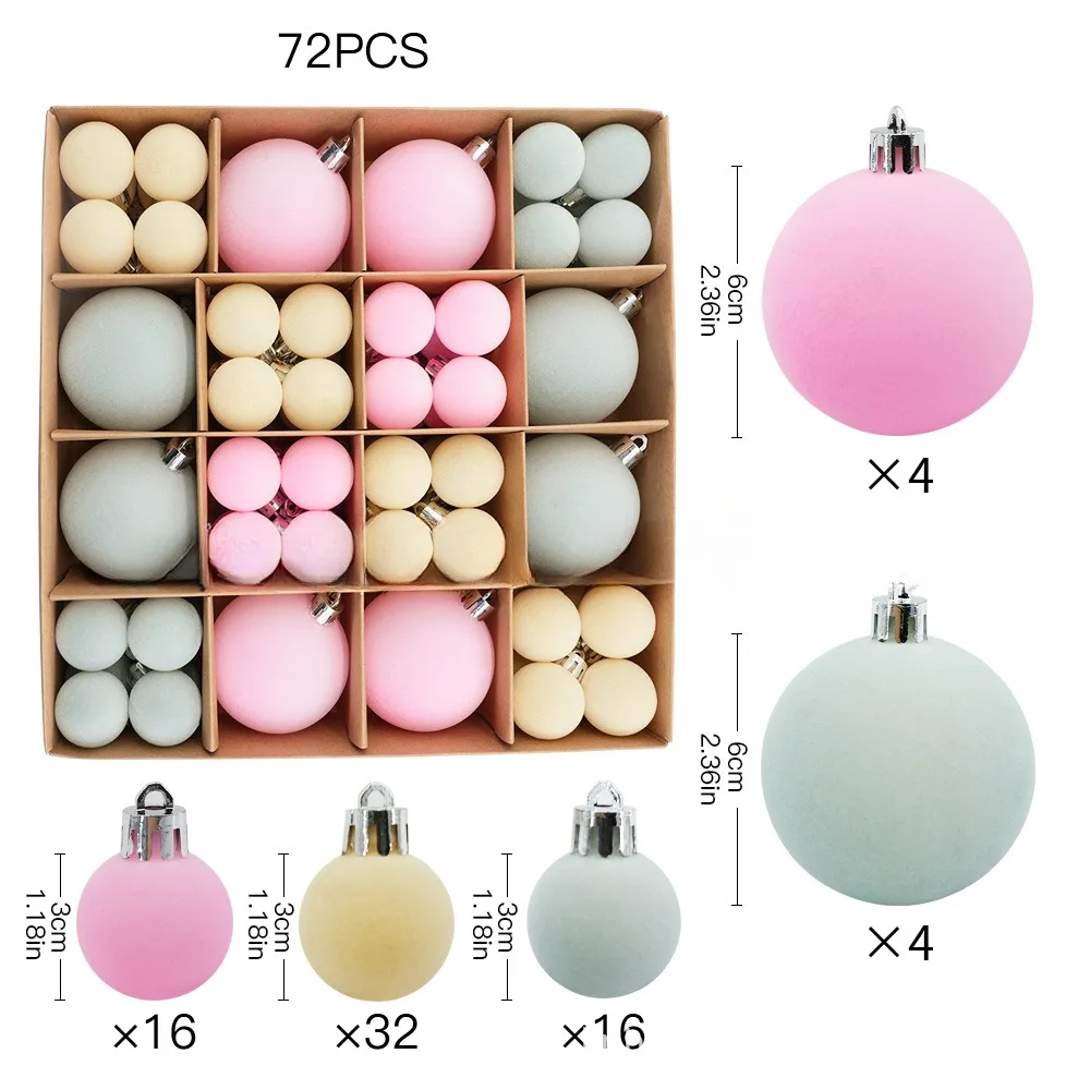 

Рождественские шары плюшевые флокированные 72 шт