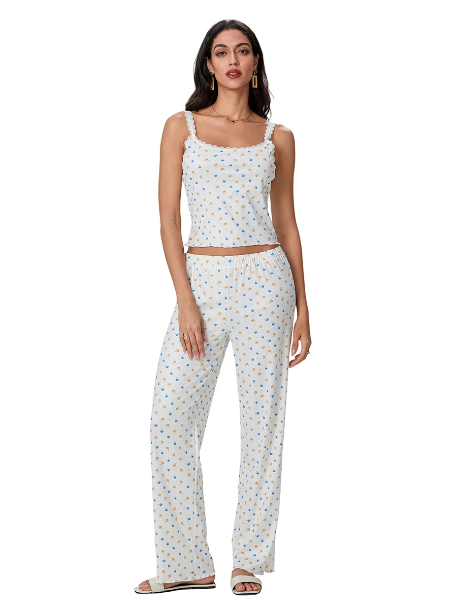 Женский летний комплект домашней одежды топы на бретелях с кружевной отделкой и