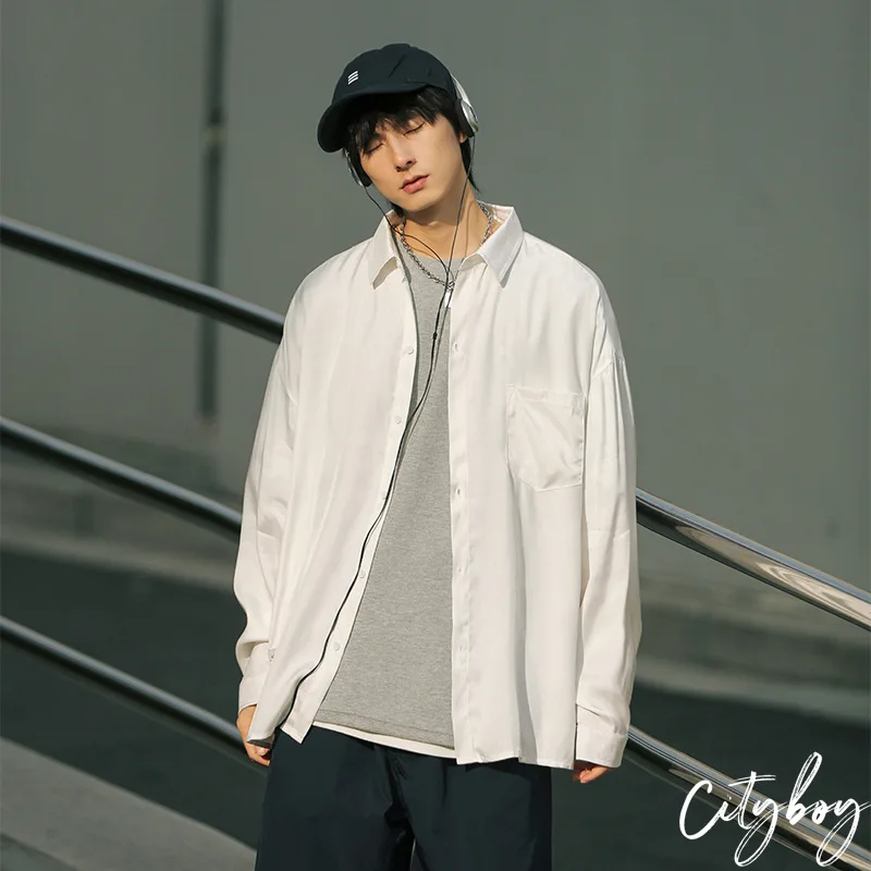 

Hanlu cityboy series texture silky long sleeved shirt men's 2022 spring new versatile hanging shirt coat