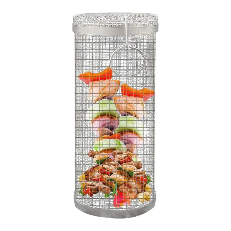 

Vegetable Grill Basket Universal Metal Round Rolling BBQ Rack Fish Grilling Rack For Apples Pork Garlic Shrimp Veggie BBQ