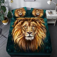 animal tiger lion queen duvet cover pillowcase soft breathable microfiber king bedding sets with zipper closure corner ties