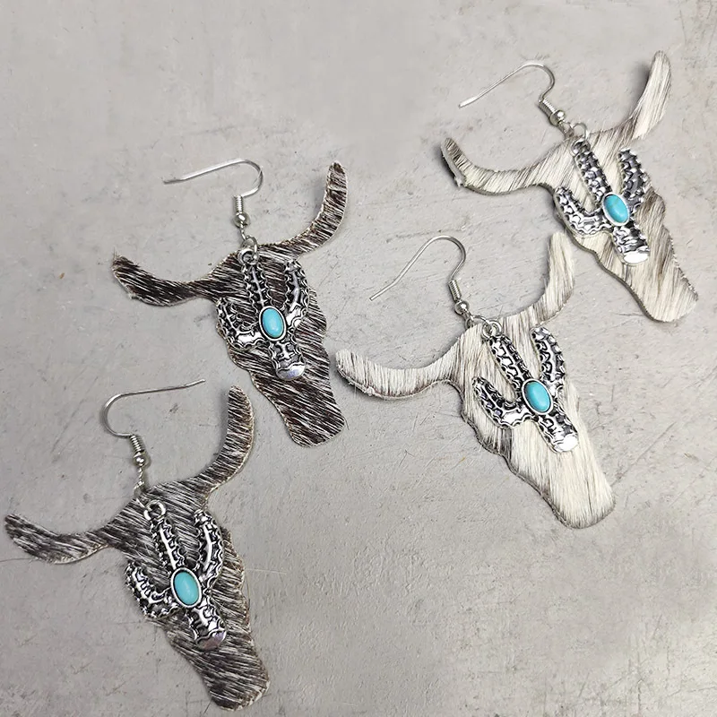 Серьги-подвески из коровьей кожи с леопардовым принтом