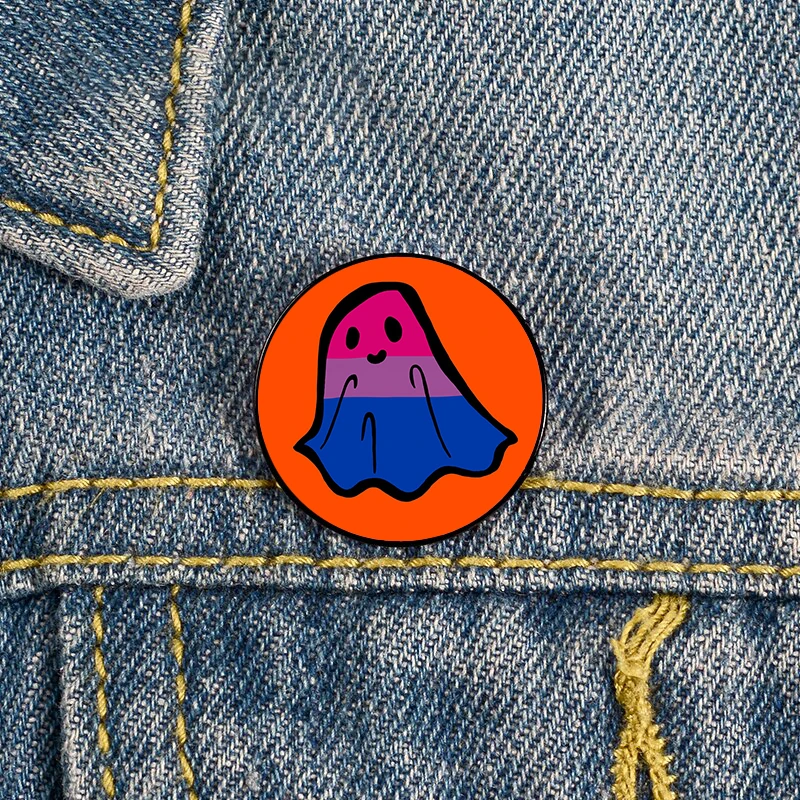 

Cute Bi ghost Printed Pin Custom Brooches Shirt Lapel teacher tote Bag backpacks Badge Cartoon gift brooches pins for women
