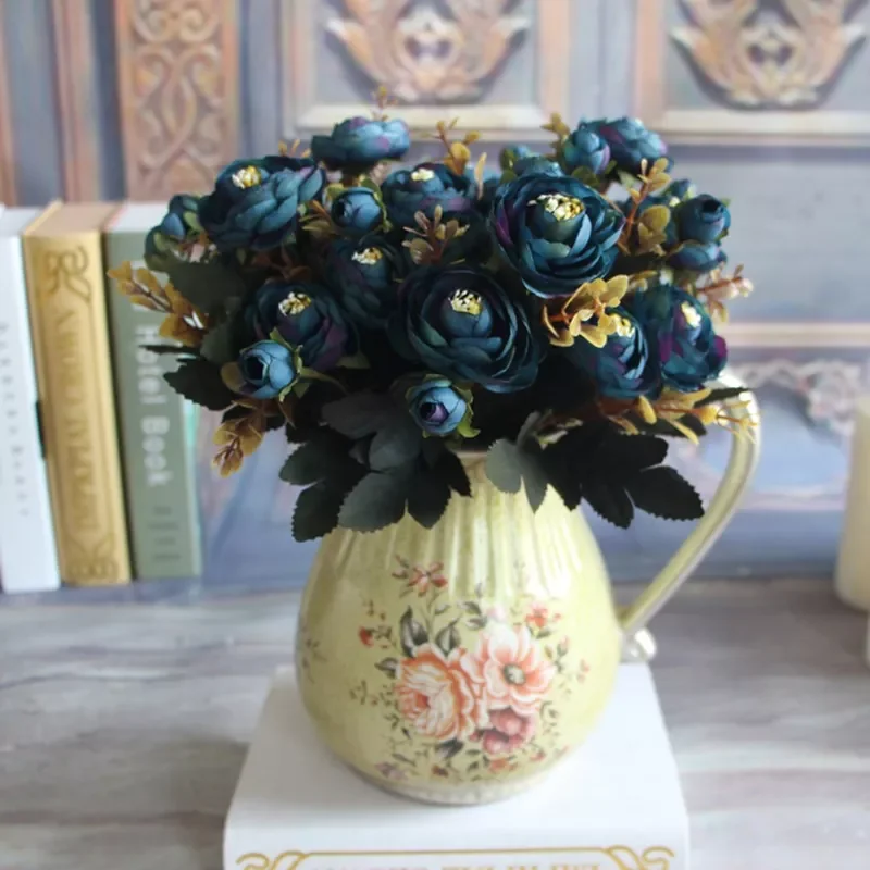 

Синяя Роза, искусственные цветы, искусственные пионы, яркий Букет пионов, искусственные растения на 6 головок, Гортензия для невесты, украше...