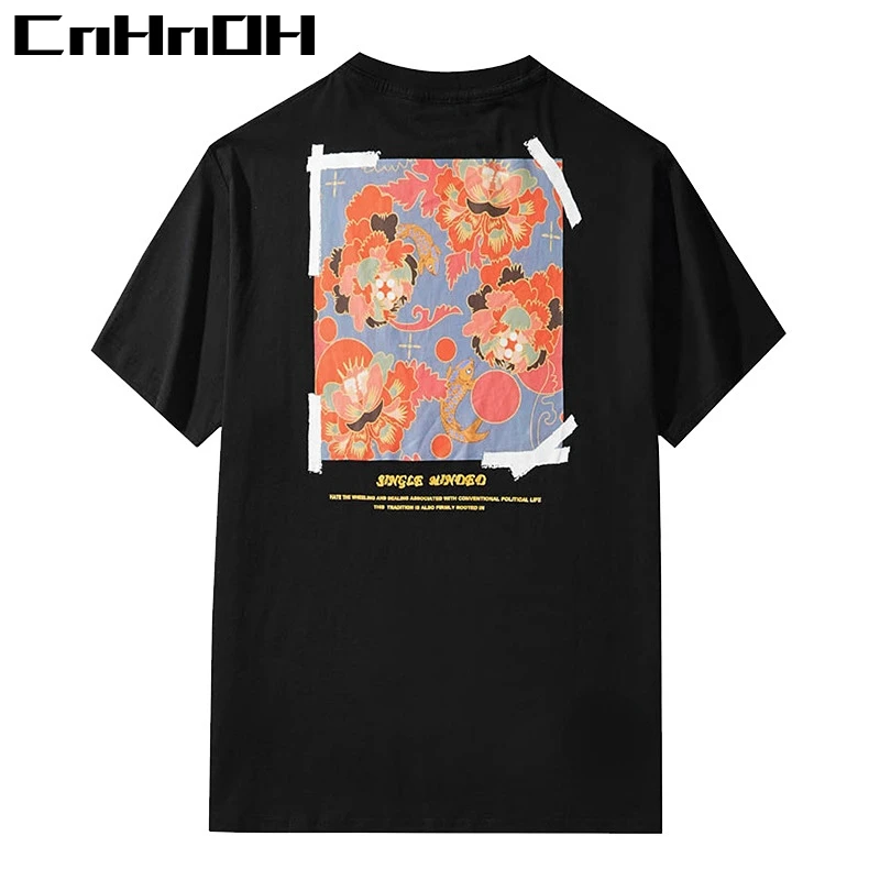 CnHnOH Streetwear Summer New Cotton Round Neck Men's Harajuku Short-sleeved T-shirt Tide Brand Loose Cotton Half-sleeve