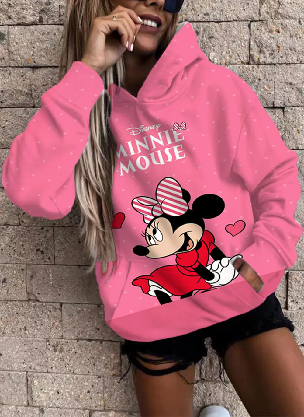 2022 autumn new Disney Minnie fashion fried street sweater girl cartoon print long-sleeved all-match pocket hooded top