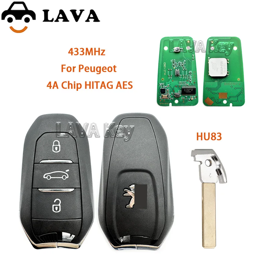 

LAVA Remote 4A Chip 433 МГц Бесконтактный автомобильный дистанционный ключ для Peugeot 208 301 308 508 3008 5008 Citroen C3 C4 C4L C5 Picasso DS5 DS6