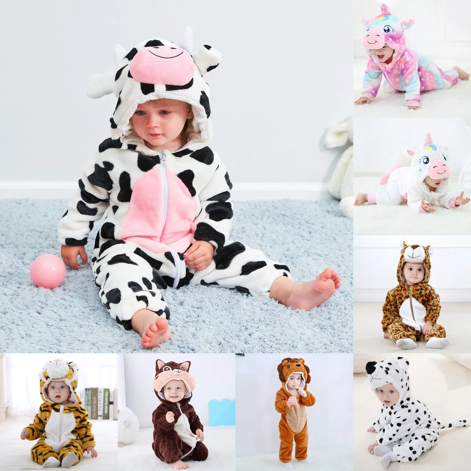 

Winter Newborn Baby Boys Girls Flannel Romper Hooded Animal Unicorn Carnival Costume Jumpsuit Warm Cute Outfit Baby Boy Clothes