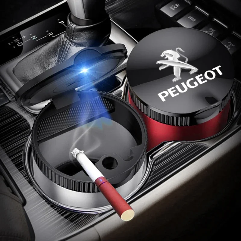 Car Accessories Portable LED Light Ashtray Flame Retardant Cigarette Box for Peugeot 206 207 308 408 508 RCZ 208 3008 2008 4008